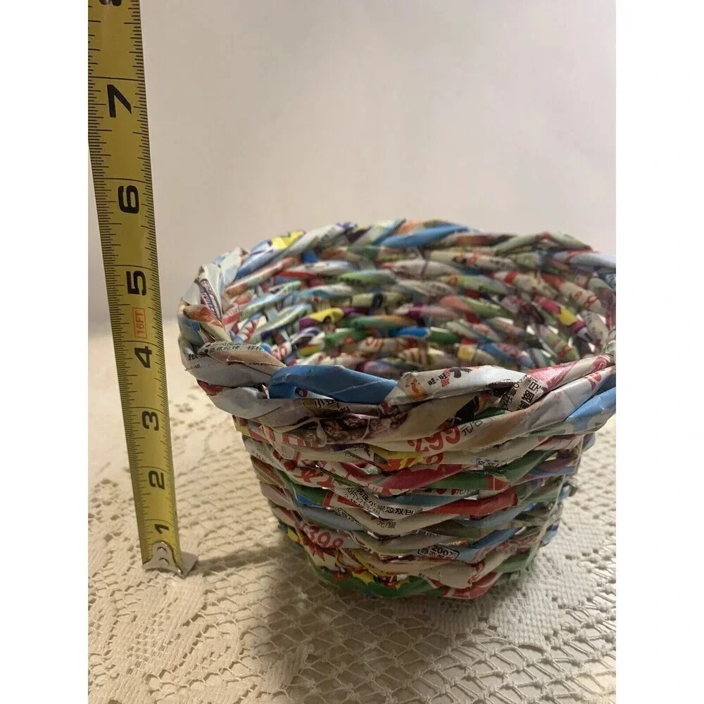 Up cycled Magazine Recycled Paper Weave Basket Planter Pot Holder Boho Unique